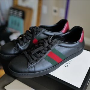 Black Mens Gucci Ace Leather Sneakers